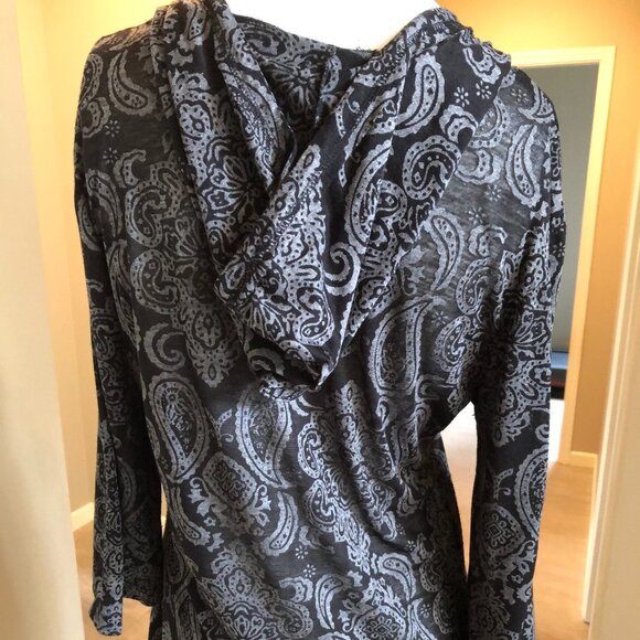 Marika Balance Collection Hooded Paisley Print VNeck CoverUp Tunic Top Blk+Gry M - Picture 3 of 4